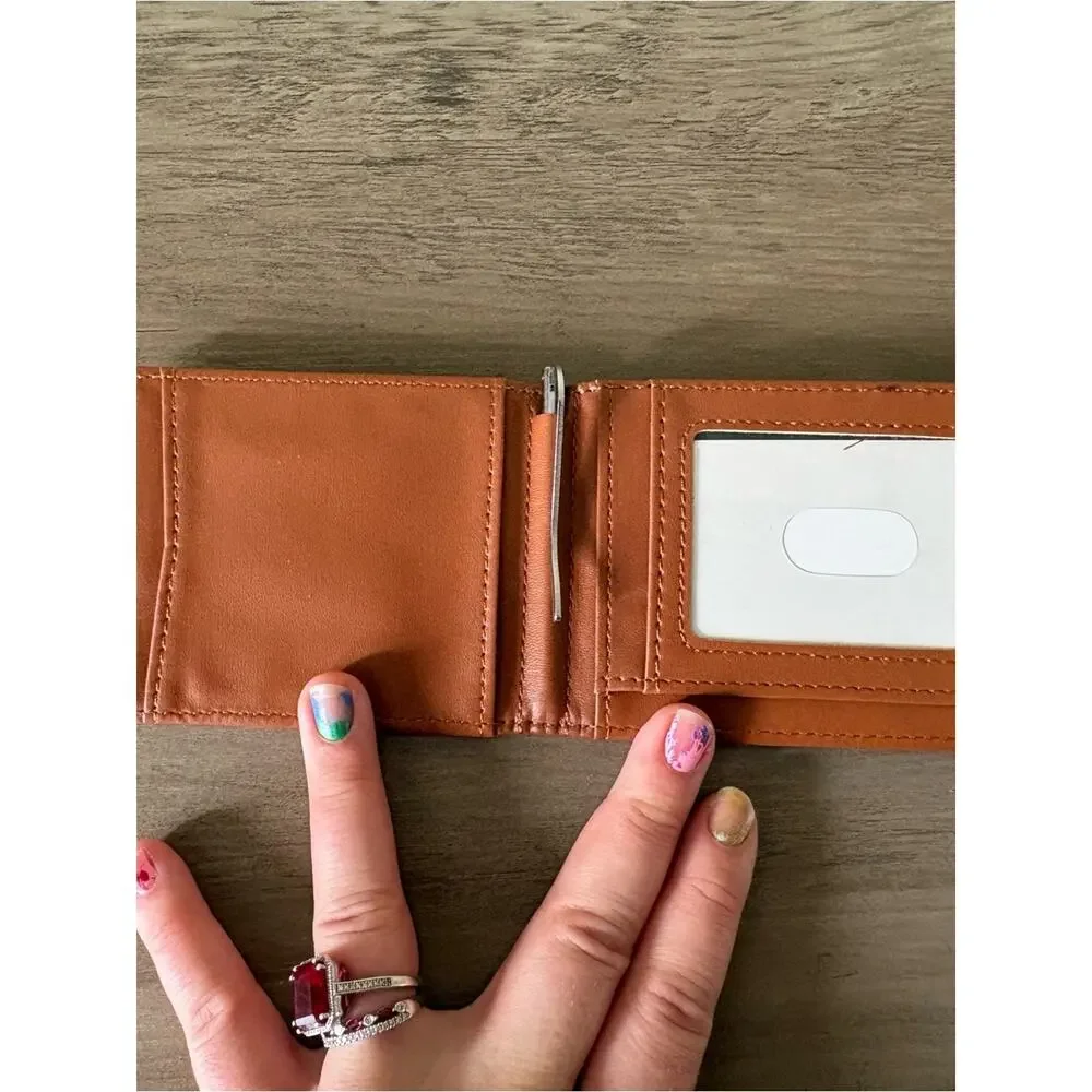 Men’s Brown Slim Minimalist Wallet Money Clip RFID Style Card Holder
